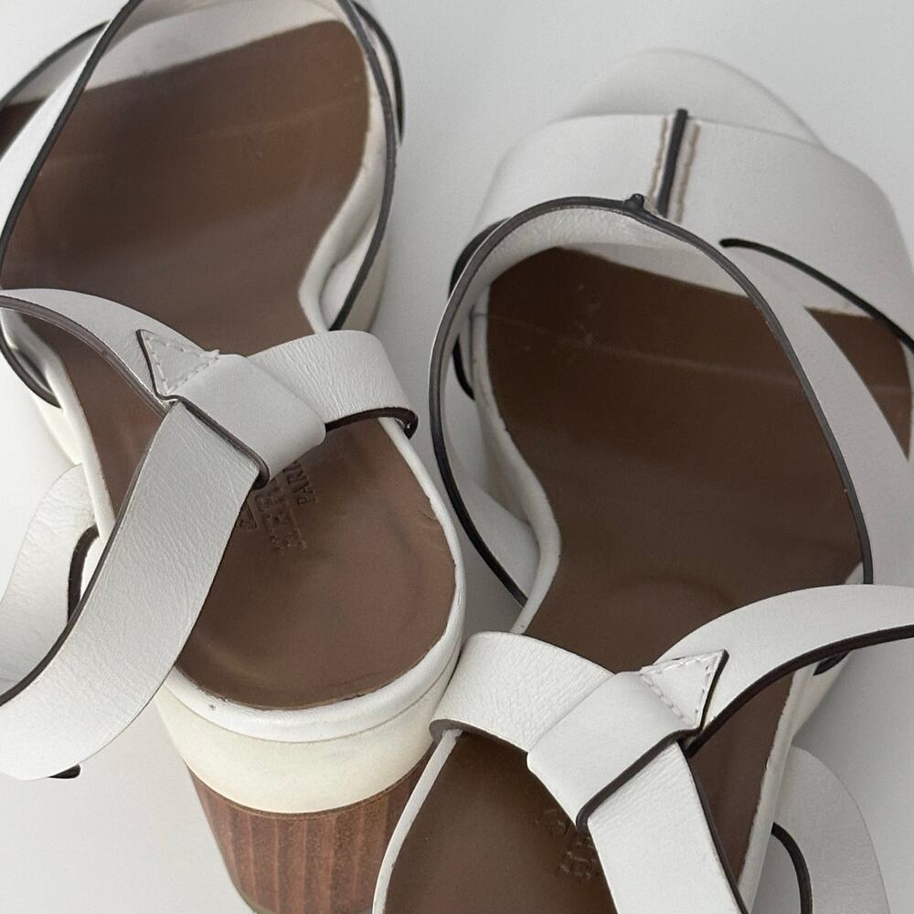 HERMÈS Opaline Leather Slingback Sandals - White, Brown - Picture 8 of 11